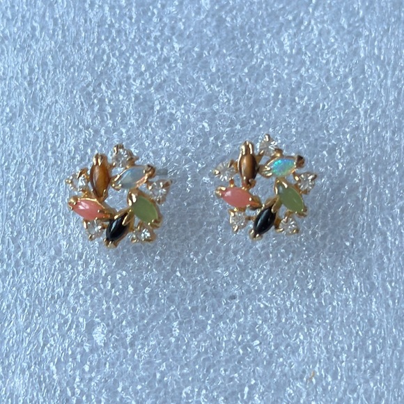 Delicate Opal, Coral, Onyx & Tiger Eye Earrings - Picture 3 of 9